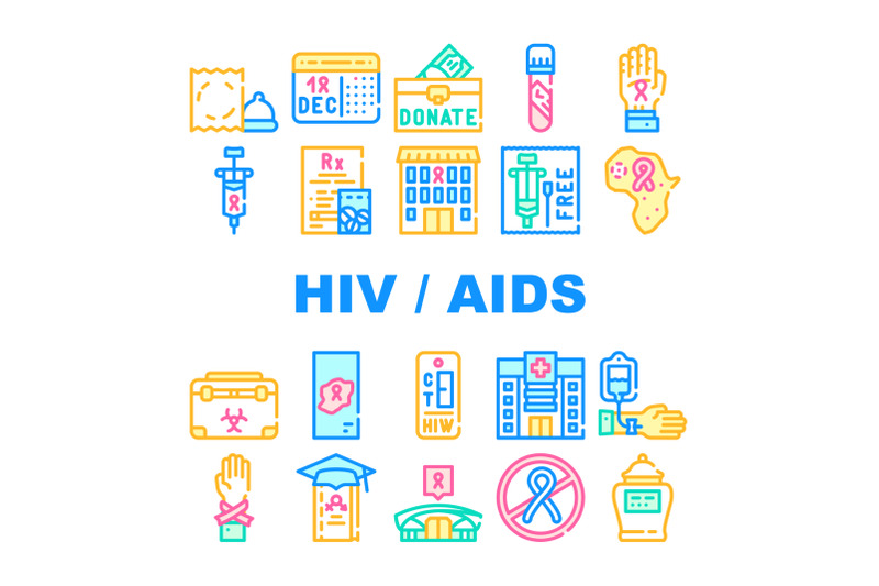 hiv-and-aids-disease-collection-icons-set-vector