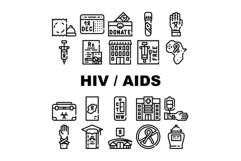 hiv-and-aids-disease-collection-icons-set-vector