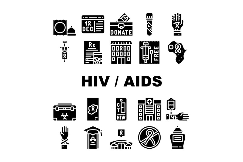 hiv-and-aids-disease-collection-icons-set-vector