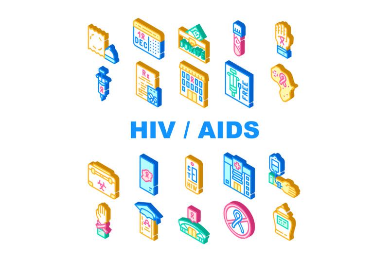 hiv-and-aids-disease-collection-icons-set-vector