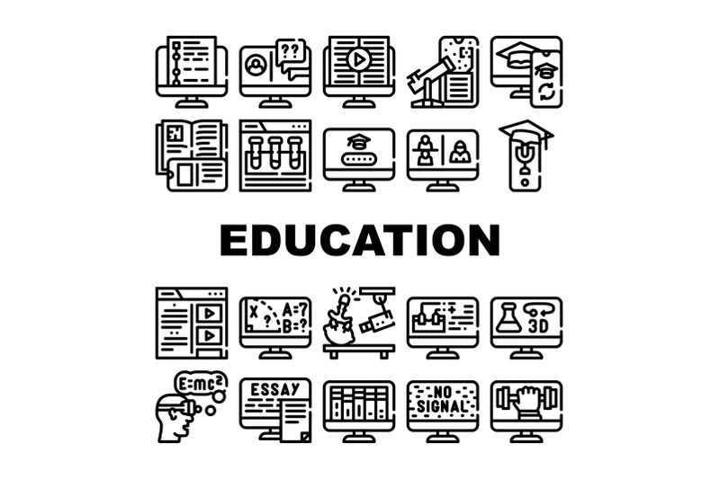 online-education-learning-lesson-icons-set-vector