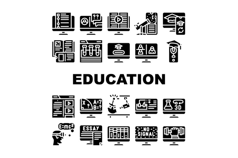 online-education-learning-lesson-icons-set-vector