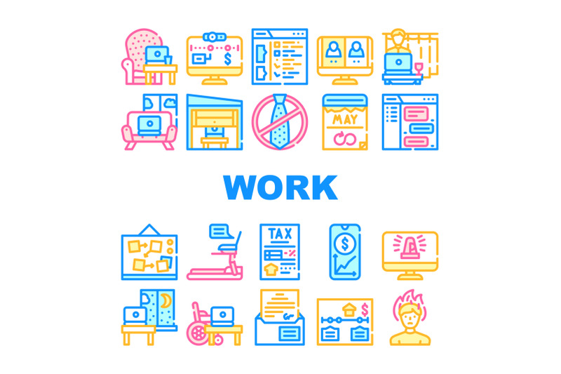 remote-work-from-home-collection-icons-set-vector