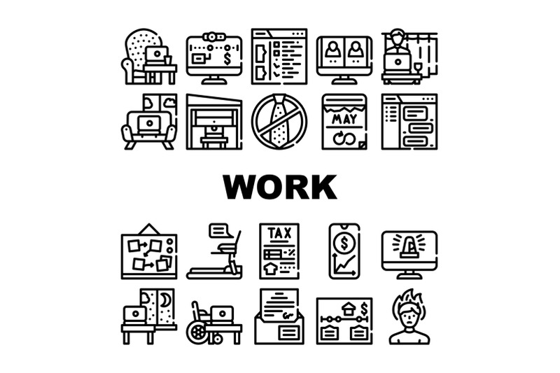 remote-work-from-home-collection-icons-set-vector