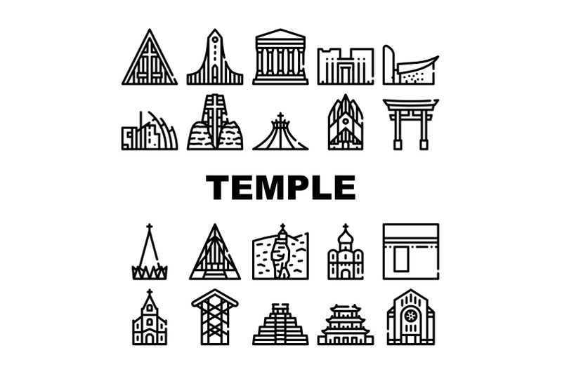 temple-construction-collection-icons-set-vector