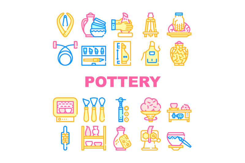 pottery-production-collection-icons-set-vector