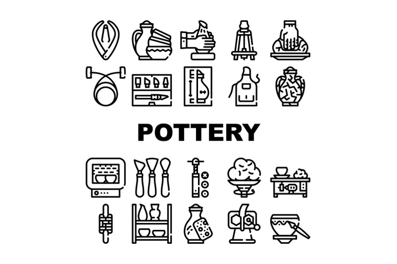 pottery-production-collection-icons-set-vector