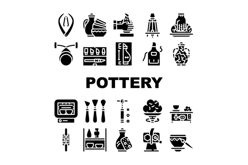 pottery-production-collection-icons-set-vector