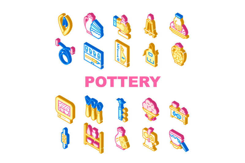 pottery-production-collection-icons-set-vector