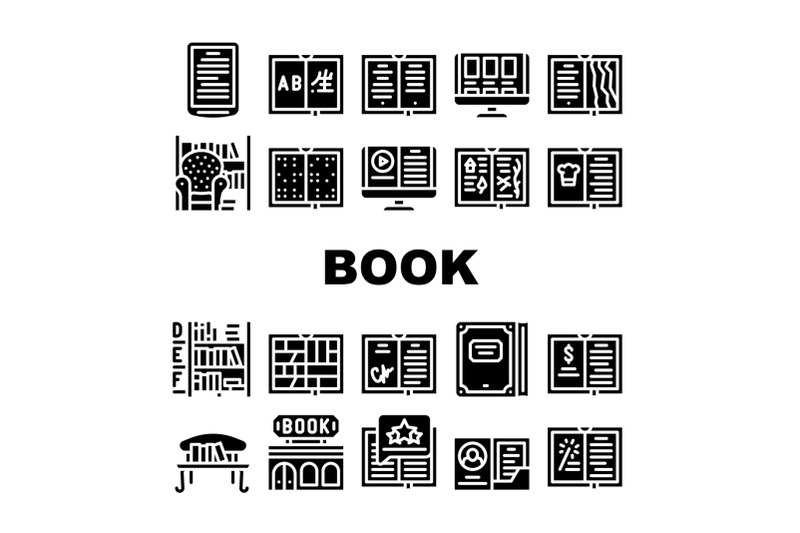 book-library-shop-collection-icons-set-vector