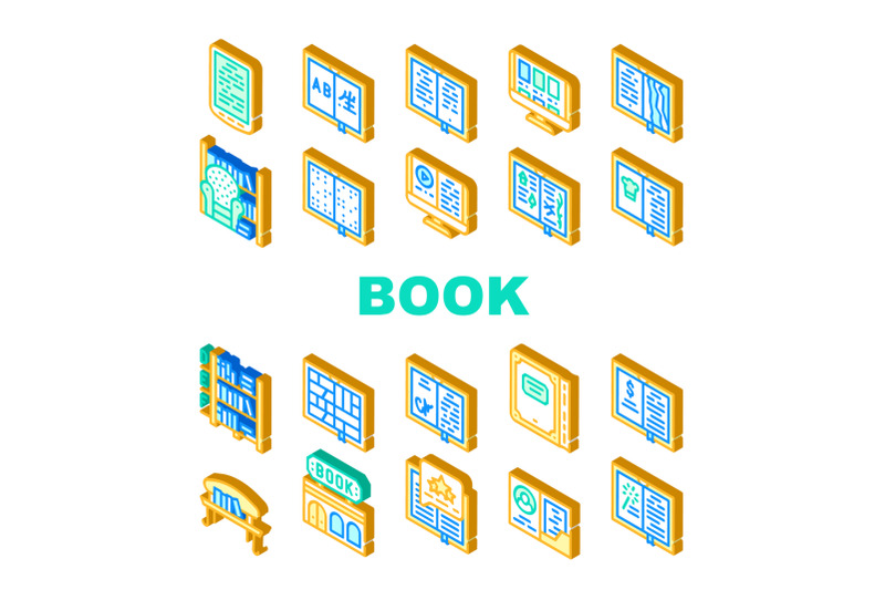 book-library-shop-collection-icons-set-vector