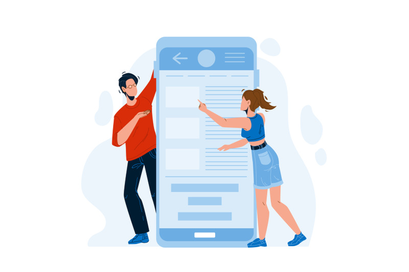 mobile-application-using-man-and-woman-vector