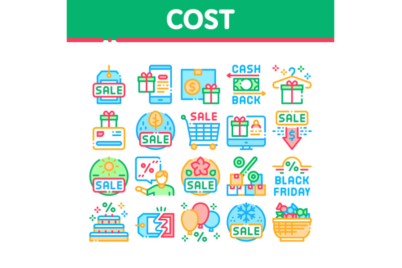 cost-reduction-sale-collection-icons-set-vector