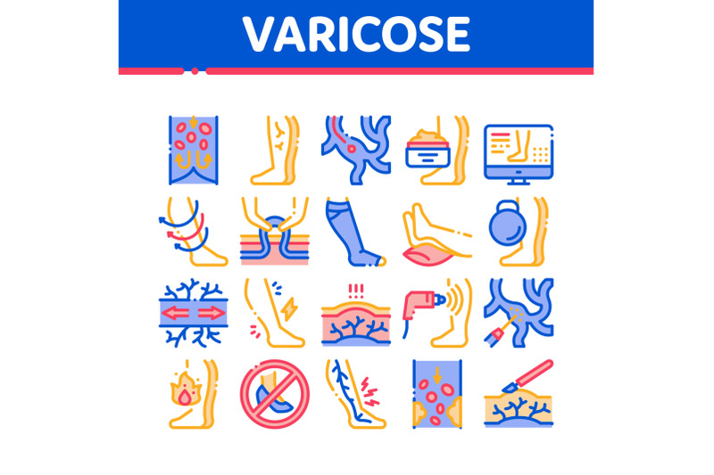 varicose-veins-disease-collection-icons-set-vector