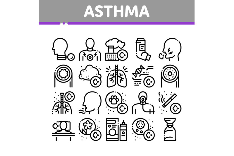 asthma-sick-allergen-collection-icons-set-vector