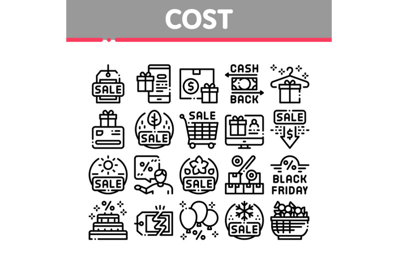 cost-reduction-sale-collection-icons-set-vector