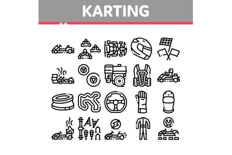 karting-motorsport-collection-icons-set-vector