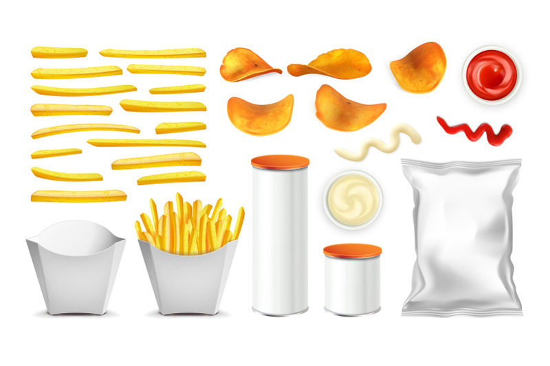 fried-potato-chips-packages-and-sauce-set-vector