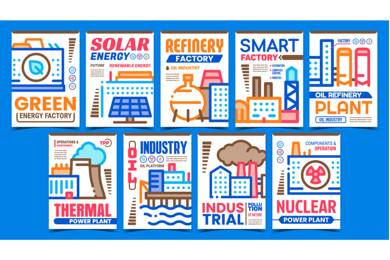 energy-factory-creative-promo-posters-set-vector