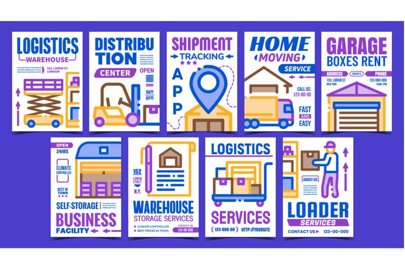 warehouse-services-promotion-posters-set-vector