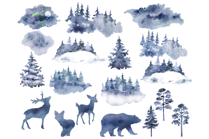 winter-forest-watercolor-clipart-winter-landscape-with-pine