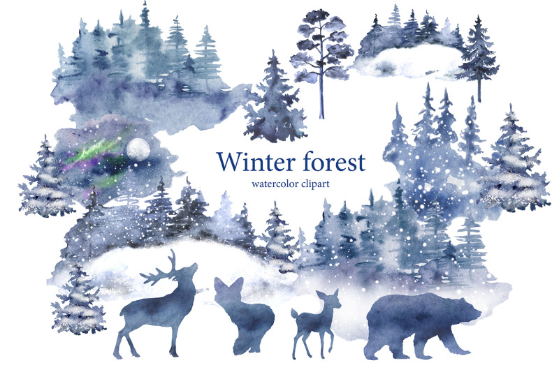 winter-forest-watercolor-clipart-winter-landscape-with-pine