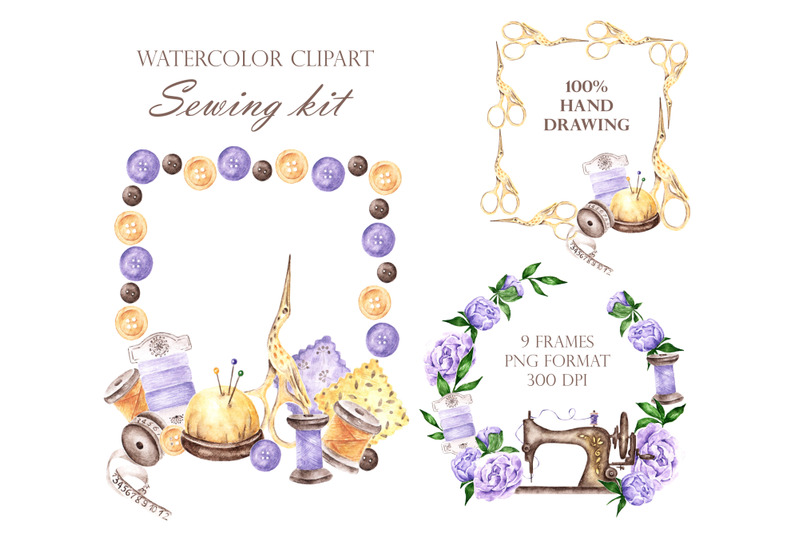 sewing-kit-watercolor-clipart-needlework-frames-wreaths-borders