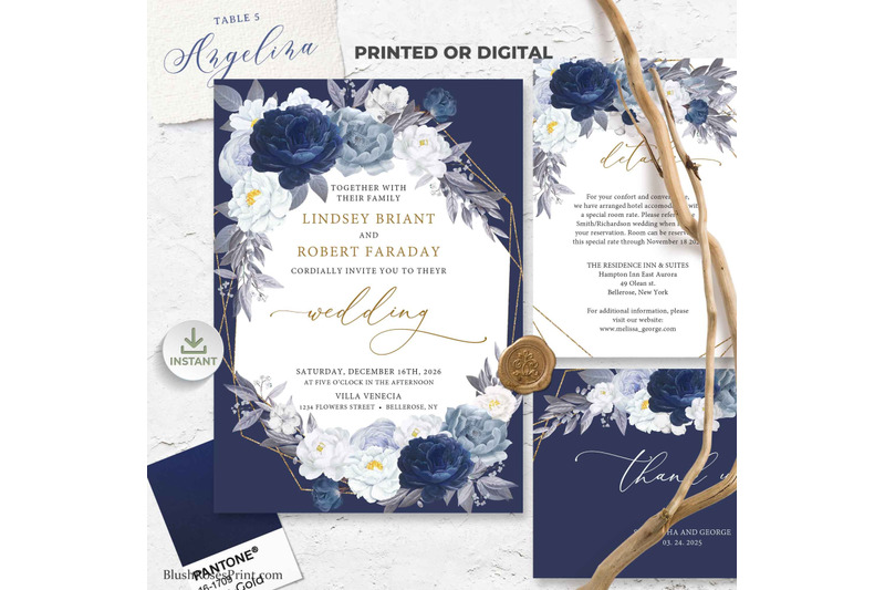 bleu-navy-blue-floral-and-gold-geometric-frame-wedding-invitation
