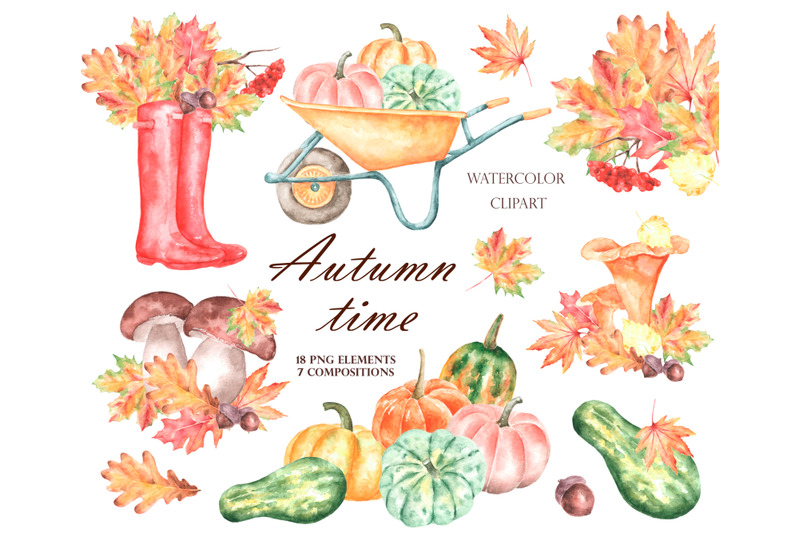 autumn-watercolor-clipart-pumpkins-clipart-autumn-leaves-clipart