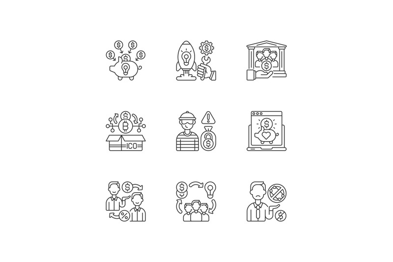 crowdfunding-types-linear-icons-set