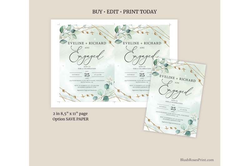 anys-greenery-eucalyptus-faux-gold-engagement-invitation-editable