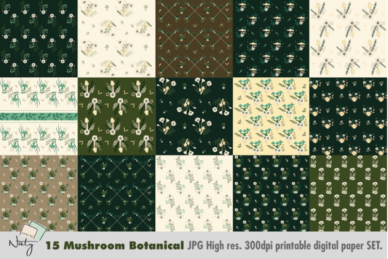 15-mushroom-botanical-digital-paper-set