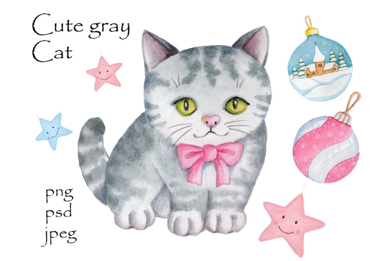 small-little-gray-cat-and-new-year-toys-watercolor-set