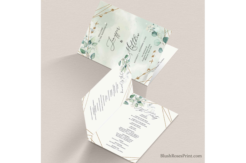 anys-wedding-program-bi-fold-greenery-gold-geometric-editable-diy