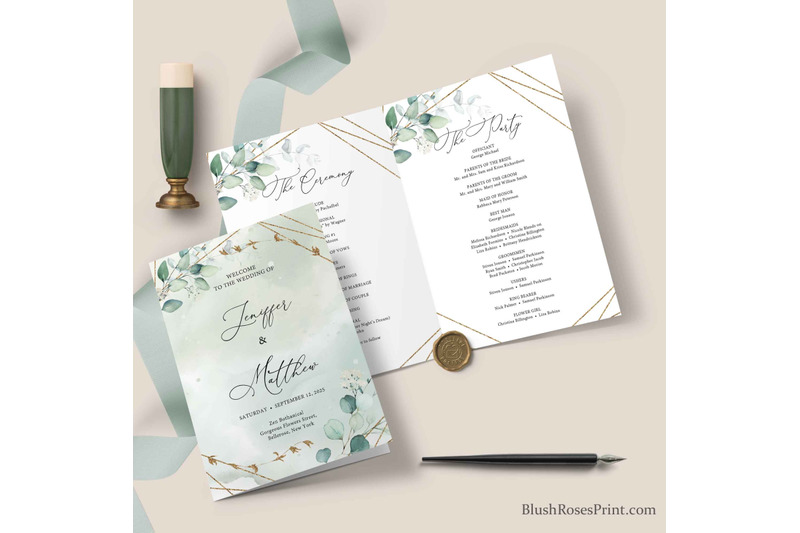 anys-wedding-program-bi-fold-greenery-gold-geometric-editable-diy