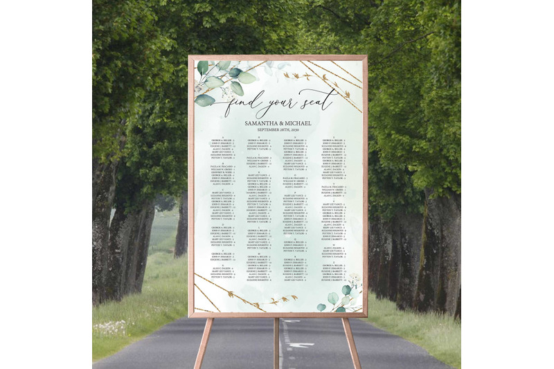 anys-greenery-and-gold-geomeric-frame-wedding-seating-chart-editable