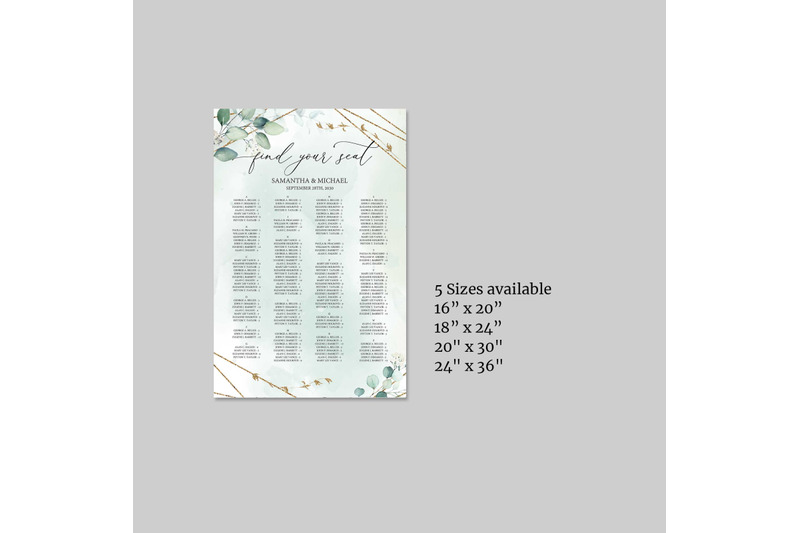 anys-greenery-and-gold-geomeric-frame-wedding-seating-chart-editable