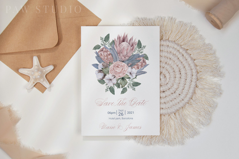 wedding-protea-flowers-leaves-rose-cotton-eucalyptus-clipart