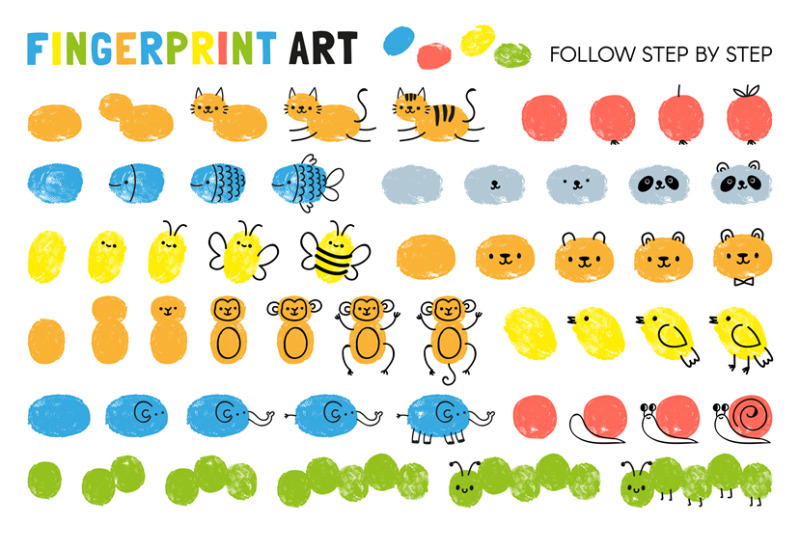 fingerprint-art-steps-worksheet-for-kid-learning-to-draw-animals-pai