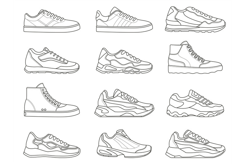 sneakers-icon-outline-sport-shoe-types-for-running-and-fitness-minim