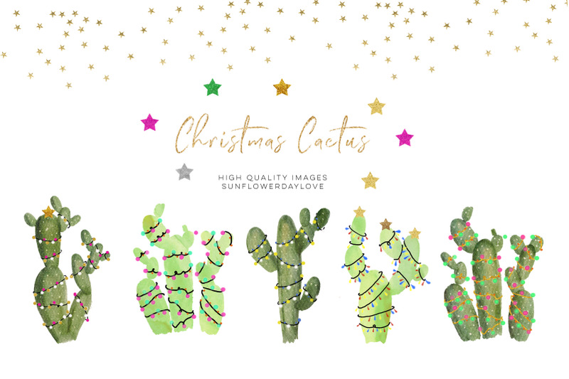 cactus-christmas-clipart-watercolor-holiday-clipart-green-natural