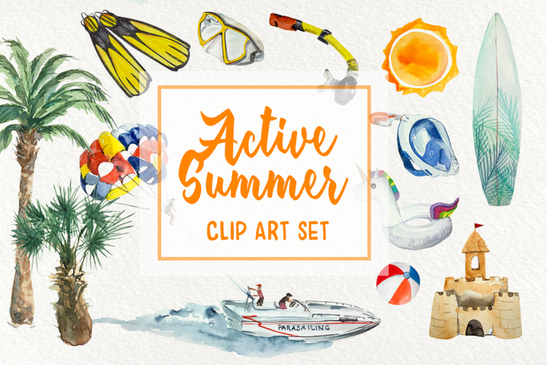 active-summer-watercolor-clip-arts