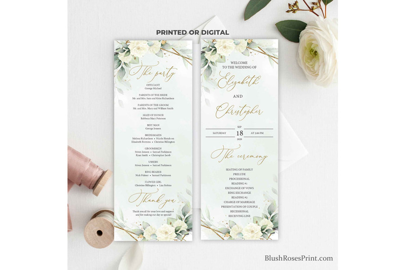 simy-white-roses-wedding-ceremony-program-template-editable-digital