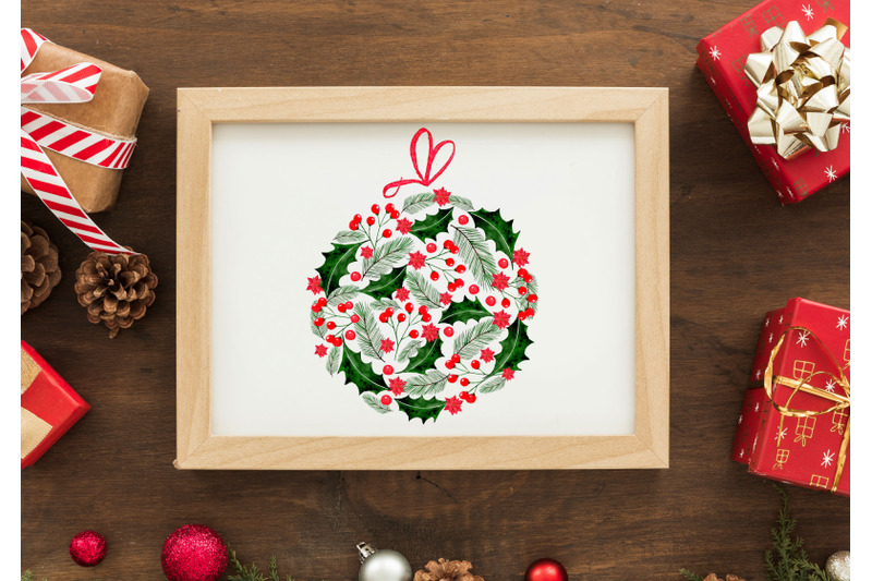 red-and-green-watercolor-christmas-ball-clipart