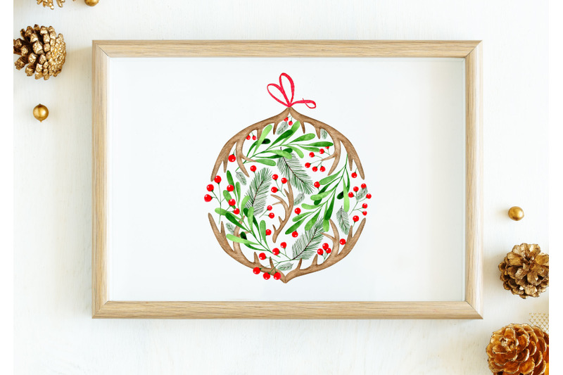 christmas-ball-clipart-rustic-christmas-decor-with-antlers