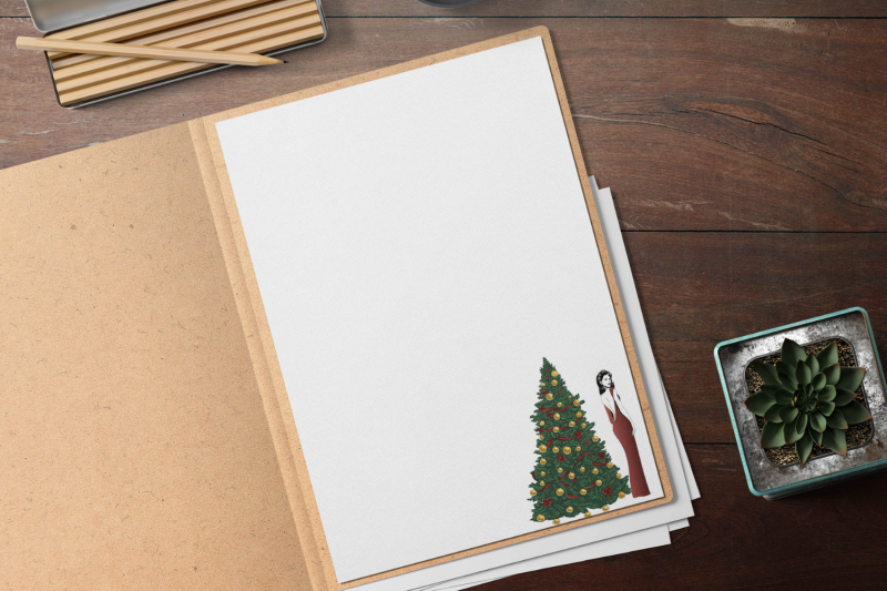 stylish-girl-with-christmas-tree-stationery