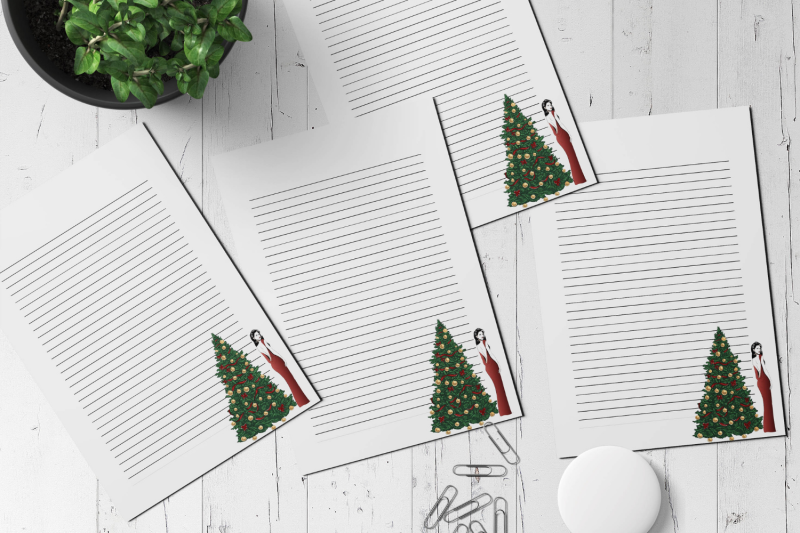 stylish-girl-with-christmas-tree-stationery