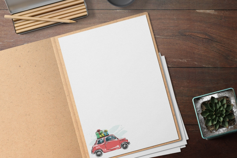 elegant-christmas-stationery-papers-christmas-car-with-gifts