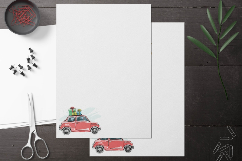 elegant-christmas-stationery-papers-christmas-car-with-gifts