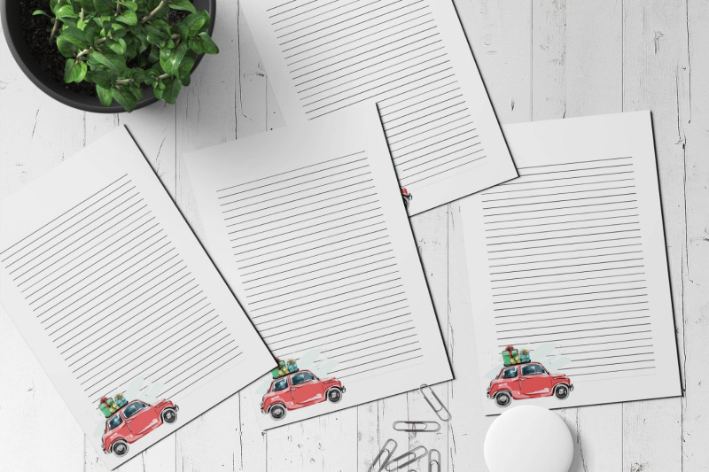 elegant-christmas-stationery-papers-christmas-car-with-gifts